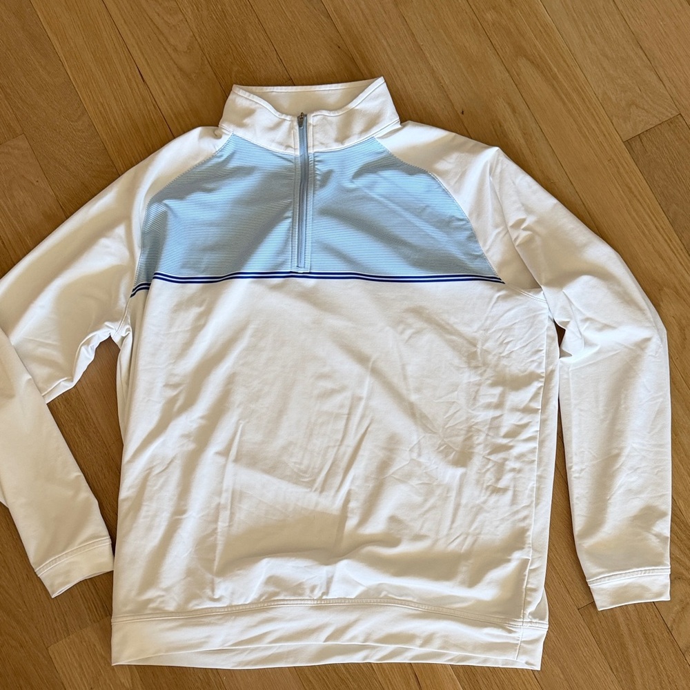 Peter Millar White and Light Blue Quarter-Zip Sweatshirt